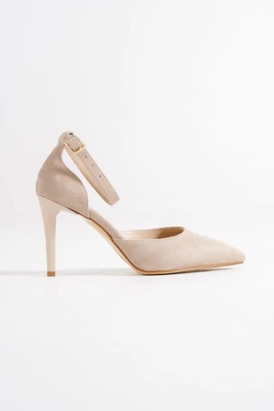Lopez Ten Süet Stiletto Bilekten Bantlı Topuklu Ayakkabı - Resim 2