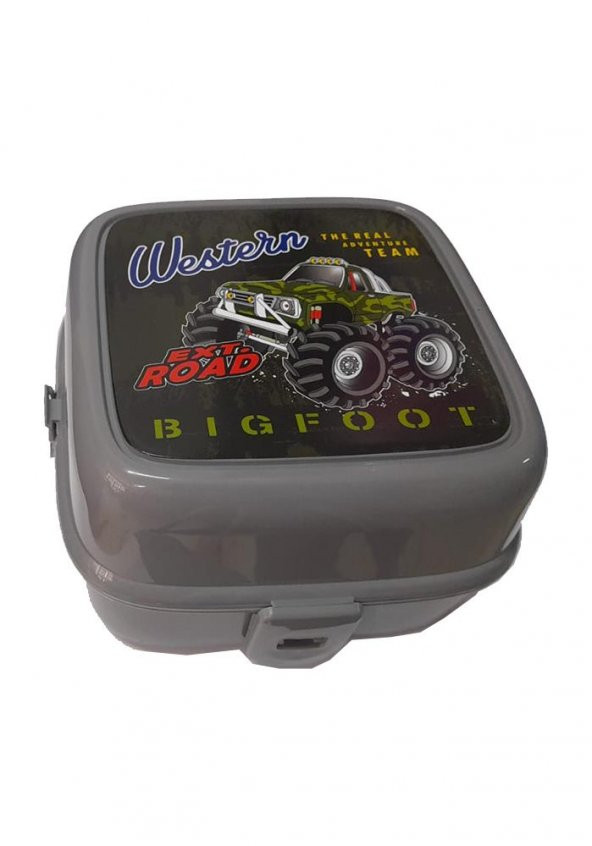 Beslenme Kutusu 4 Bölmeli Gri Renk Jeep Figürlü 1 Adet Yemek Saklama Kabı Beslenme Çantası - 2