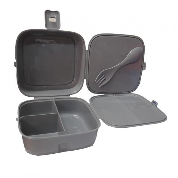 Beslenme Kutusu 4 Bölmeli Gri Renk Jeep Figürlü 1 Adet Yemek Saklama Kabı Beslenme Çantası - 3