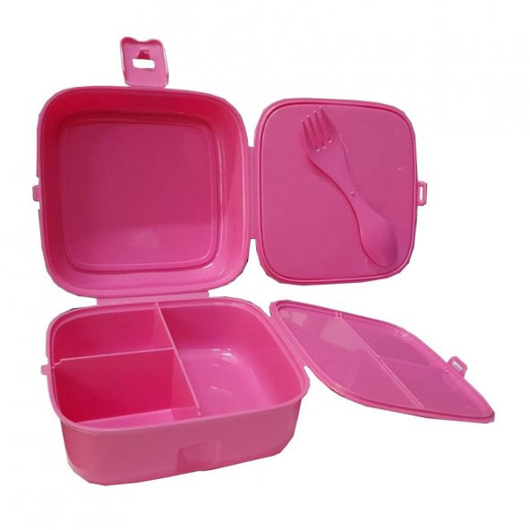 Beslenme Kutusu 4 Bölmeli Pembe Renk Kız Figürlü 1 Adet Yemek Saklama Kabı Beslenme Çantası - 3