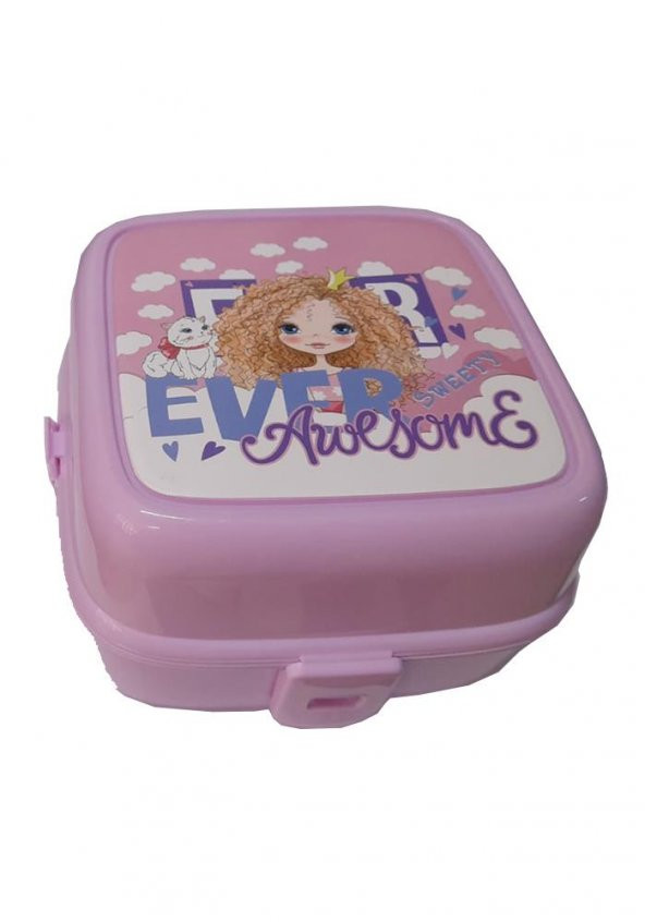 Beslenme Kutusu 4 Bölmeli Açık Pembe Renk Kız Figürlü 1 Adet Yemek Saklama Kabı Beslenme Çantası - 2