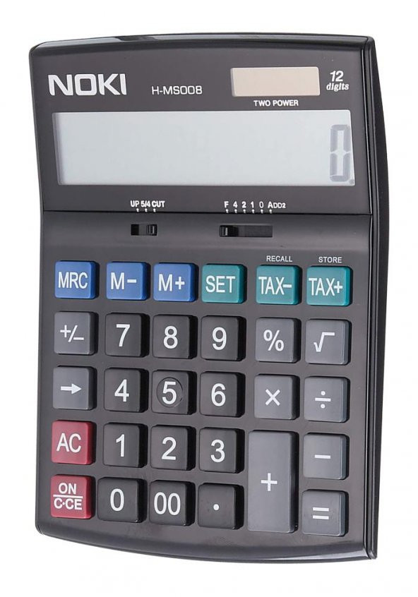 Hesap Makinesi Siyah H-MS008 Noki 15x20 cm 1 Adet 12 Haneli Büyük Boy Okul Ofis Büro Hesap Makinası - 2