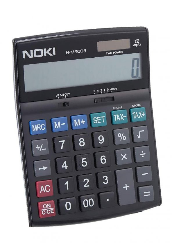 Hesap Makinesi Siyah H-MS008 Noki 15x20 cm 1 Adet 12 Haneli Büyük Boy Okul Ofis Büro Hesap Makinası - 3