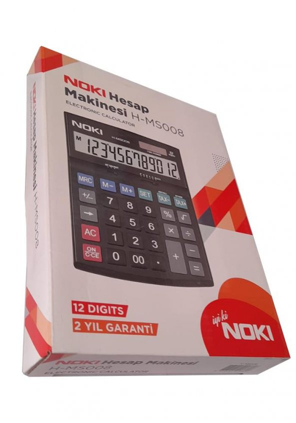Hesap Makinesi Siyah H-MS008 Noki 15x20 cm 1 Adet 12 Haneli Büyük Boy Okul Ofis Büro Hesap Makinası - 4