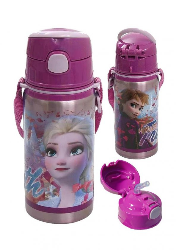 Kız Çocuk Çelik Matara 500ml 1 Adet Frozen Elsa Çelik Suluk 1 Adet Frozen Lisanslı Okul Matarası