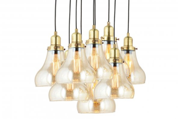 LampaLuce Cono Modern Sarkıt Salon Avizesi 9lu Sarı 45x70cm - 2