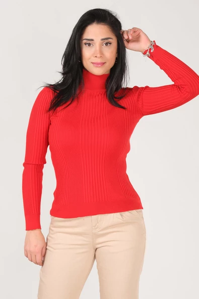 Kadın Yarım Balıkçı Triko Body Kırmızı - Resim 4