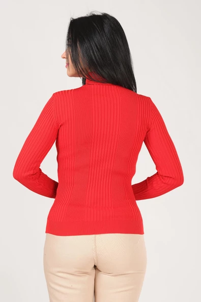 Kadın Yarım Balıkçı Triko Body Kırmızı - Resim 5