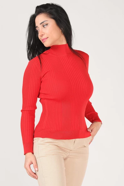 Kadın Yarım Balıkçı Triko Body Kırmızı - Resim 2