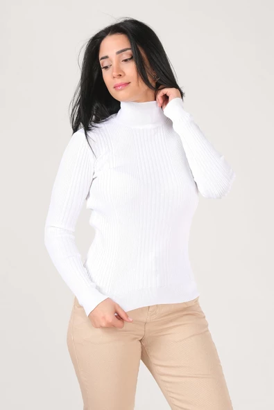 Kadın Yarım Balıkçı Triko Body Ekru - Resim 4