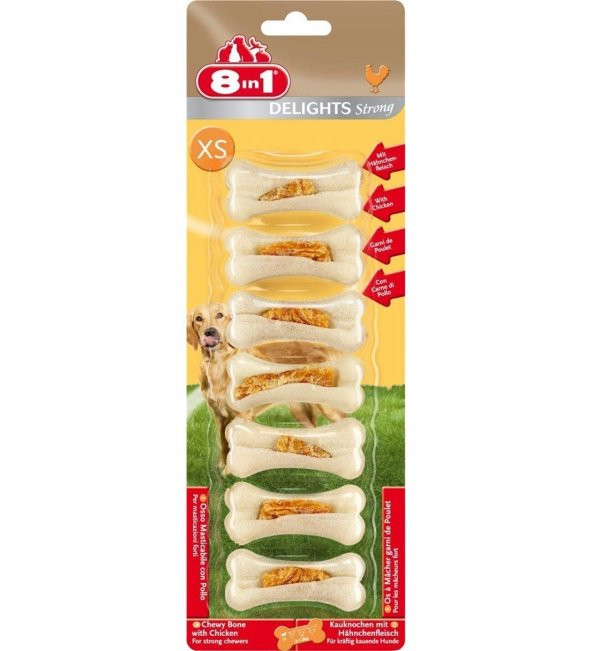 8in1 Delights Strong XS Tavuklu Köpek Ödül Kemiği 7li 140 G