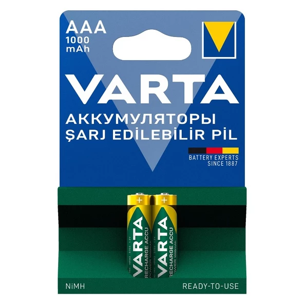 VARTA NI-MH 1.2 VOLT - 1000 MAH HR03 AAA ŞARJLI 2Lİ İNCE KALEM PİL