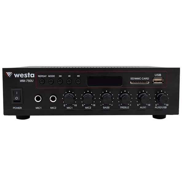 WESTA WM-750U 80W MİNİ 100V/70V/4-16 OHM USB/SD/BLUETOOTH/ UK-2 MİK GİRİŞ TRAFOLU ANFİ - 2