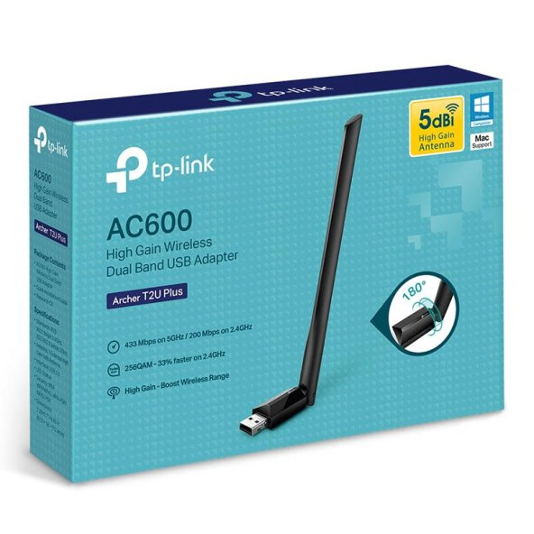 TP-LINK ARCHER T2U PLUS AC600 600 MBPS DUALBAND ANTENLİ USB WIRELESS ADAPTÖR - 2