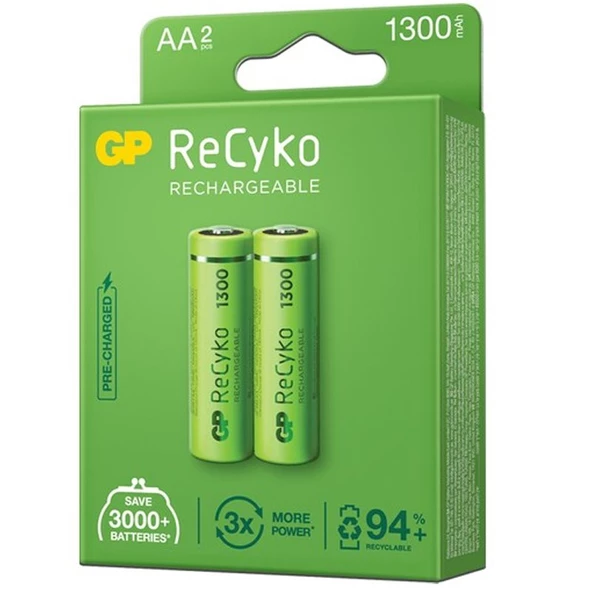 GP RECYKO 1300 MAH Nİ-MH 1.2 VOLT AA KALEM ŞARJLI PİL 2Lİ PAKET GP130AAHCE-2EB2 (GPRHC132E000) - 3