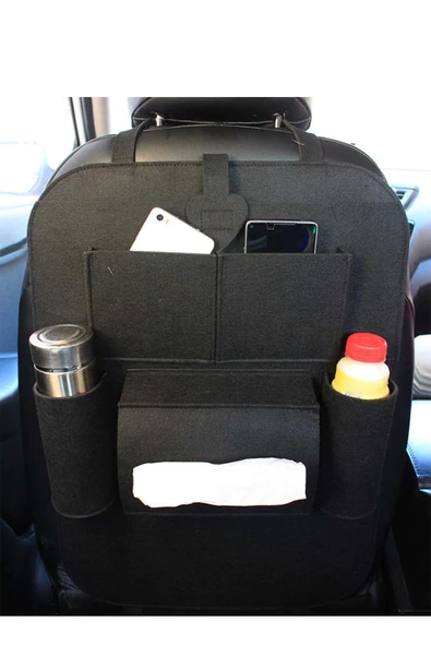 Araba Koltuk Arkası Keçe Eşya Düzenleyici Çanta Oto Organizer Araba Ceplik Peçetelik Bardaklık - 3