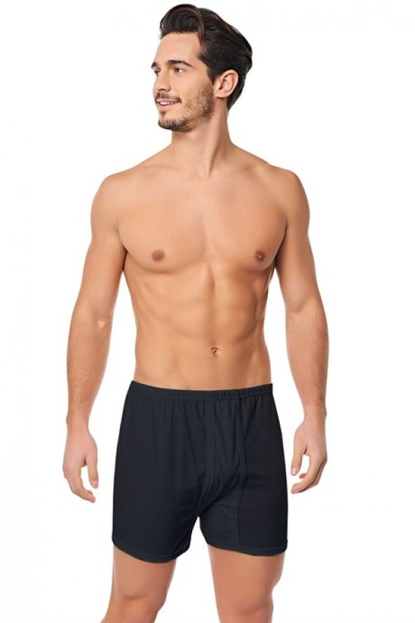 Erkek Paçalı Boxer Siyah %100 Pamuk Penye