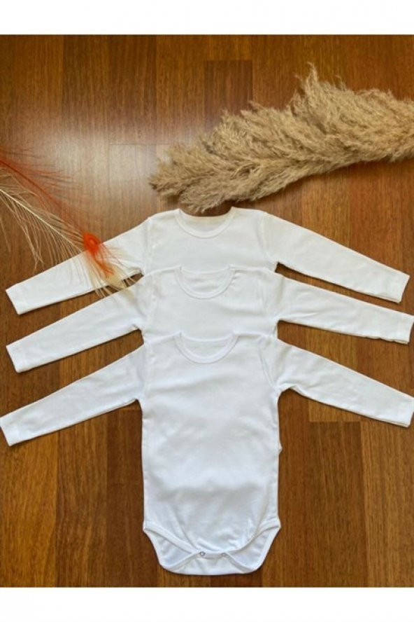 Bebek Uzun Kollu Beyaz Çıtçıtlı Zıbın 3'lü