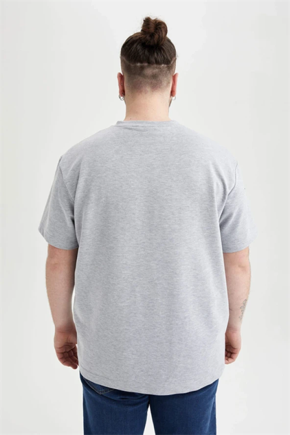 Erkek Büyük Beden Tişört Gri Sıfır Yaka %100 Pamuk - 7