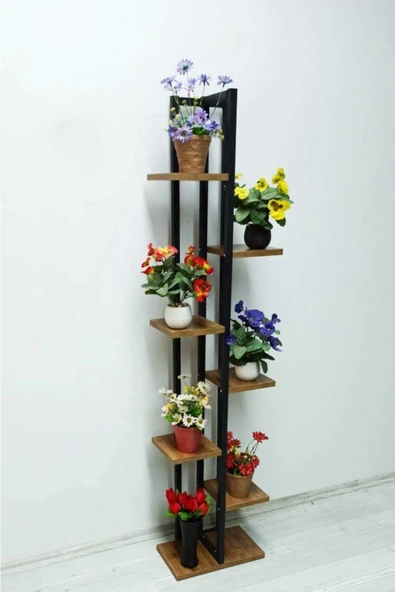 adımshops 7 Bölmeli Çiçeklik, Saksılık,çiçeklik Standı Siyah-ceviz - 3