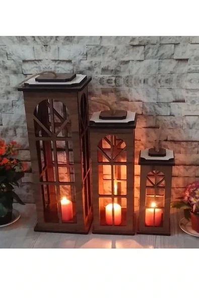 ADM Adımshops Dekoratif 3'lü Set Mumluk,ahşap