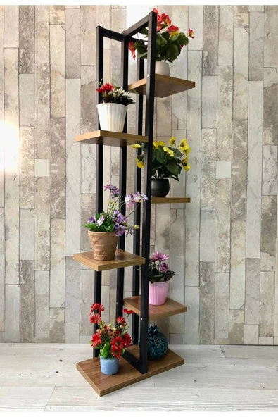 adımshops 6 Raflı,dikey Saksılık,çiçeklik,metal Gövdeli Suntalam - 2