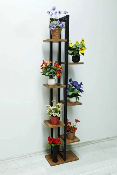 adımshops 7 Bölmeli Çiçeklik, Saksılık,çiçeklik Standı Siyah-ceviz - 4