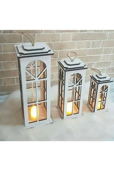 adımshops Dekoratif Ahşap Üçlü Fener - 1