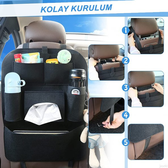 2 Adet Araba Koltuk Arkası Eşya Düzenleyici Araç Organizeri Oto Kılıf Çanta Tablet Cepli Peçetelik - 6
