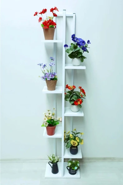 adımshops Beyaz, Metal Çerçeveli, 7 Bölmeli Dikey Çiçeklik,saksılık - 2