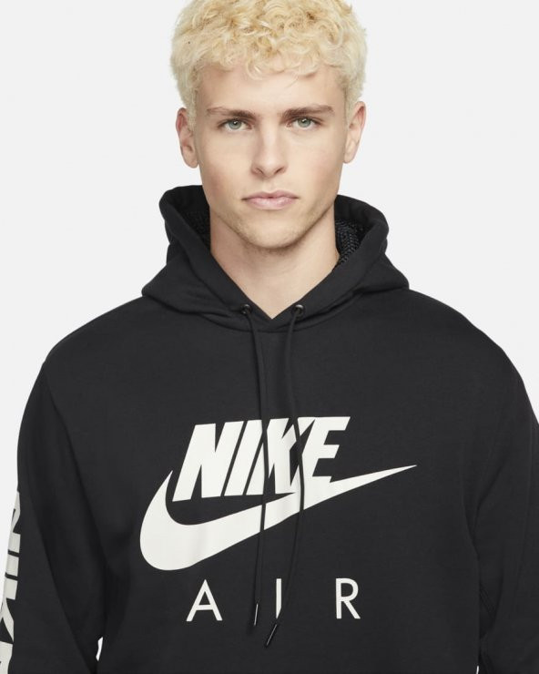 Nike Sportswear Air Brushed-Back Fleece Pullover Hoodie Siyah Renk Erkek Sweatshirt - 2