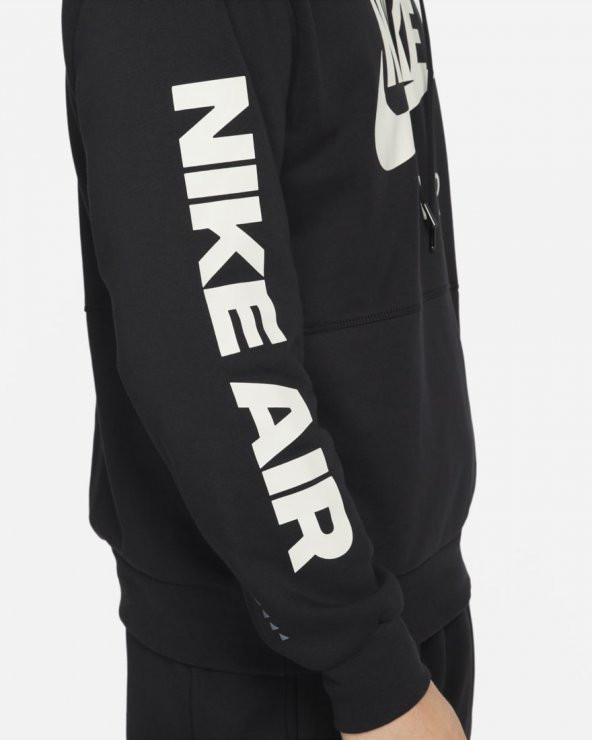 Nike Sportswear Air Brushed-Back Fleece Pullover Hoodie Siyah Renk Erkek Sweatshirt - 4