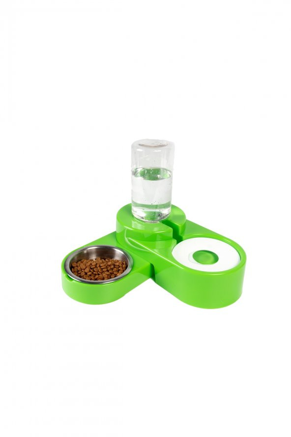 Miapet Köşeli Ayarlanabilir Hazneli Çelik Taslı Kedi-köpek Mama Ve Su Kabı Seti 1000ml Yeşil - 3