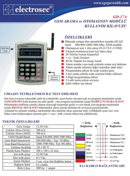 Electrosec GD-17A  1+ Kanal SMS Otomasyon (+ Op. 8 Kanal ) - Resim 3