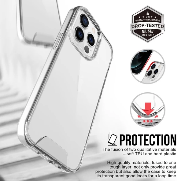 Smcase iPhone 14 Pro Max Kılıf Transparent Acrylic TPU Gard Sert Kapak - Resim 2