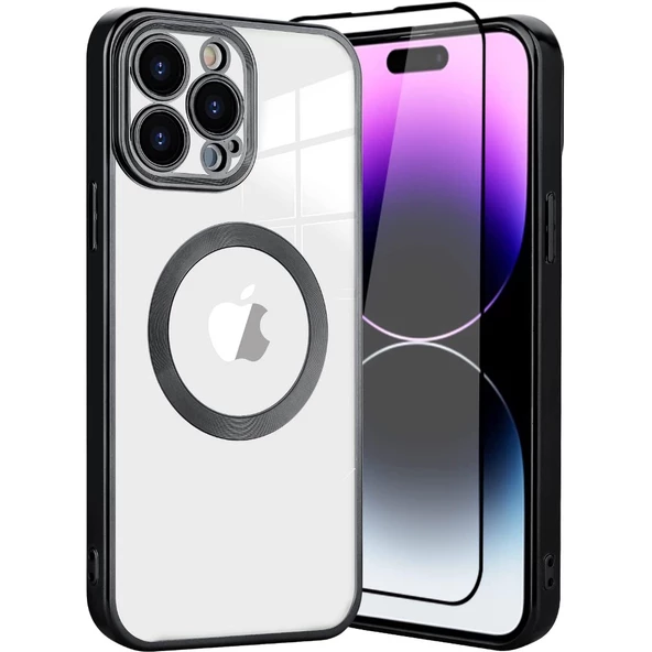 Smcase iPhone 14 Pro Max Kılıf Kamera Korumalı Omega Lazer Silikon  Tam Kapatan Ekran Koruyucu