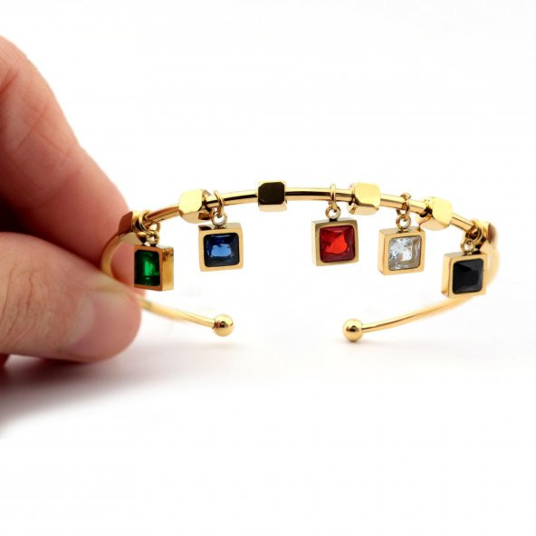 Pigado Paslanmaz Çelik Altın Kaplama Taşlı Kadın Bileklik - 3