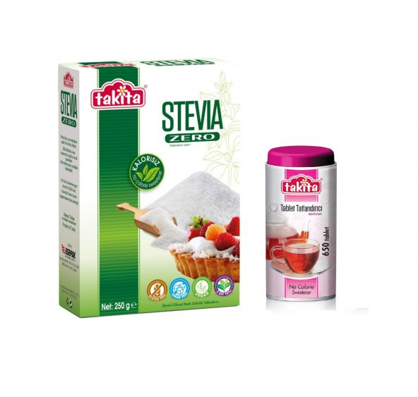 Takita Stevia Zero Toz Beyaz Tatlandırıcı 250gr ve Tablet Tatlandırıcı 650li