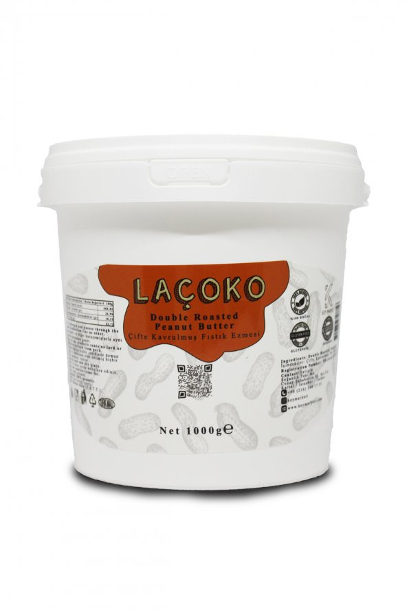Laçoko Kova Şekersiz Katkısız Glutensiz Vegan Doğal Çifte Kavrulmuş Yer Fıstığı Ezmesi 1 KG