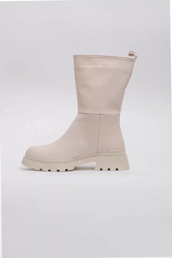 Capri Vegan Deri Termal Kauçuk Krem Rengi Yarım Bot 45027 - 2