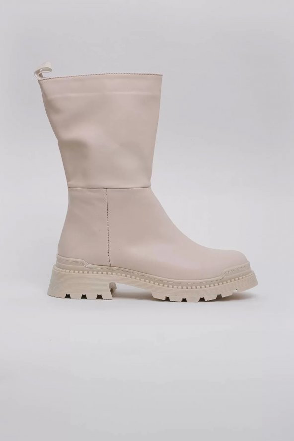 Capri Vegan Deri Termal Kauçuk Krem Rengi Yarım Bot 45027 - 3