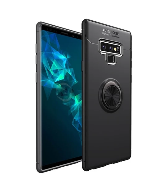 Smcase Samsung Galaxy Note 9 Kılıf Ravel Yüzüklü Silikon   Tam Kapatan Cam