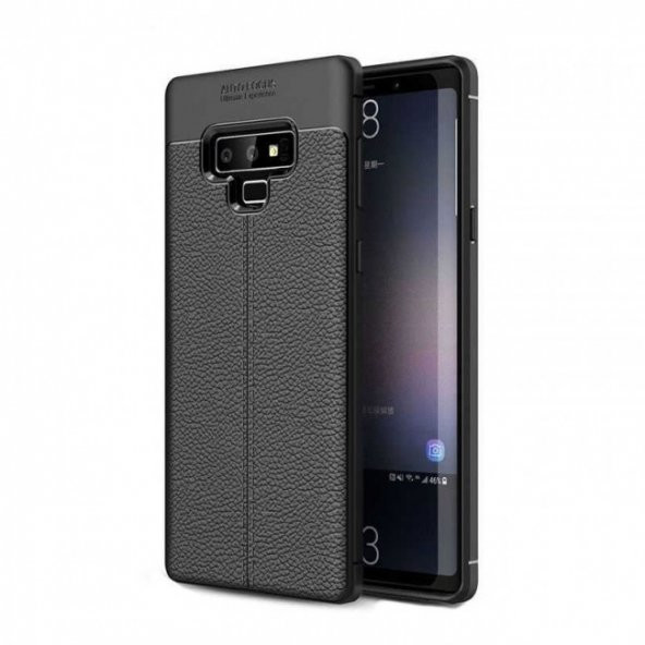 Smcase Samsung Galaxy Note 9 Kılıf Deri Dokulu Silikon   Tam Kapatan Cam
