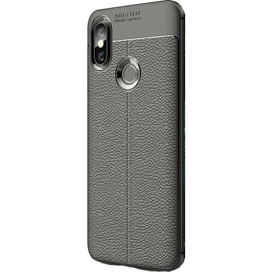 Smcase Xiaomi Mi Max 3 Deri Dokulu Silikon Kılıf