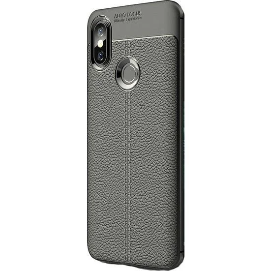 Smcase Xiaomi Mi Max 3 Deri Dokulu Silikon Kılıf  Nano Ekran Koruyucu