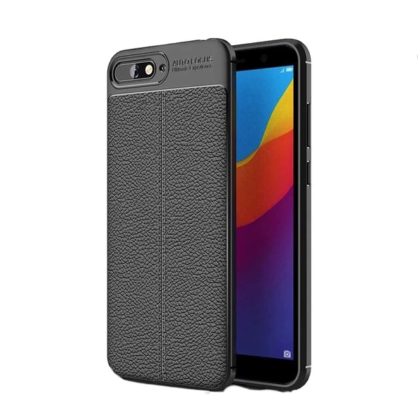 Smcase Huawei Y6 2018 Deri Dokulu Silikon Kılıf  Nano Ekran Koruyucu