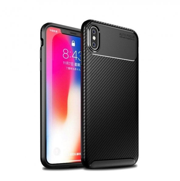 Smcase iPhone XS Max Kılıf Ultra Soft Negro Karbon Silikon   Nano Ekran Koruyucu