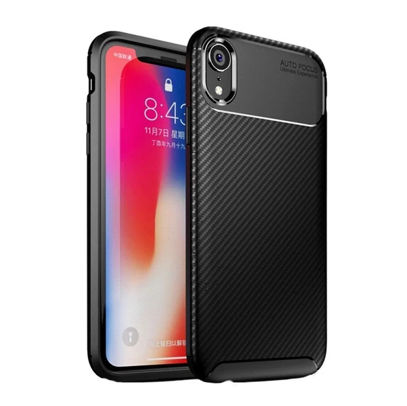Smcase iPhone XR Kılıf Ultra Soft Negro Karbon Silikon   Tam Kapatan Cam