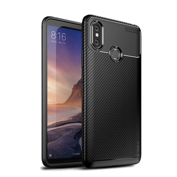 Smcase Xiaomi Mi Max 3 Negro Karbon Silikon Kılıf  Nano Ekran Koruyucu