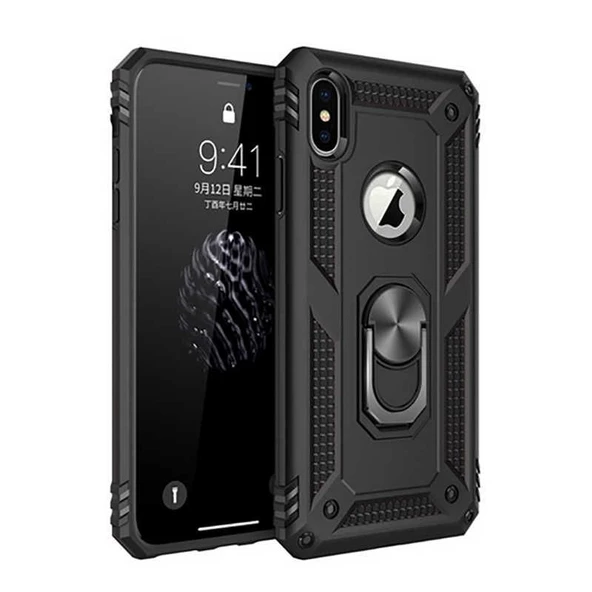 Smcase iPhone X Kılıf Vega Yüzüklü Tank Kapak   Nano Ekran Koruyucu